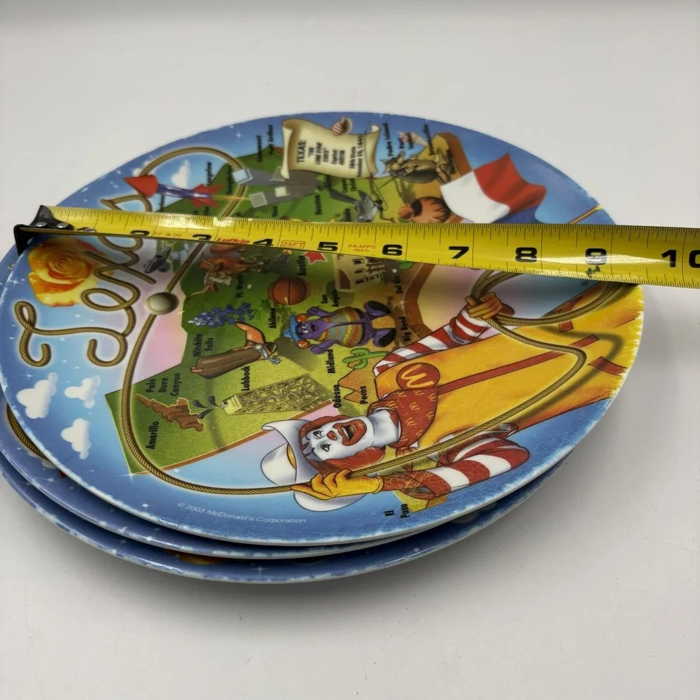 Vintage 2003 McDonald's Texas Map Ronald McDonald Colorful Plastic Plates Set 3‎